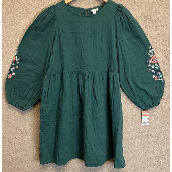 Cat & Jack Other - Cat & Jack Dark Green Embroidered Girls Dress Cottagecore Size XXL(18) Bohemian